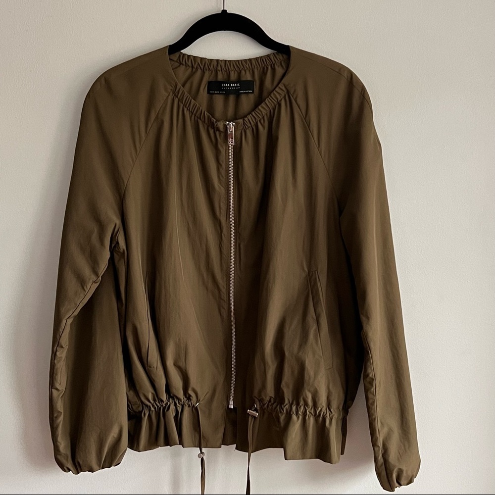 Zara Basic Olive Green Outerwear Front Zip Jacket… - image 4